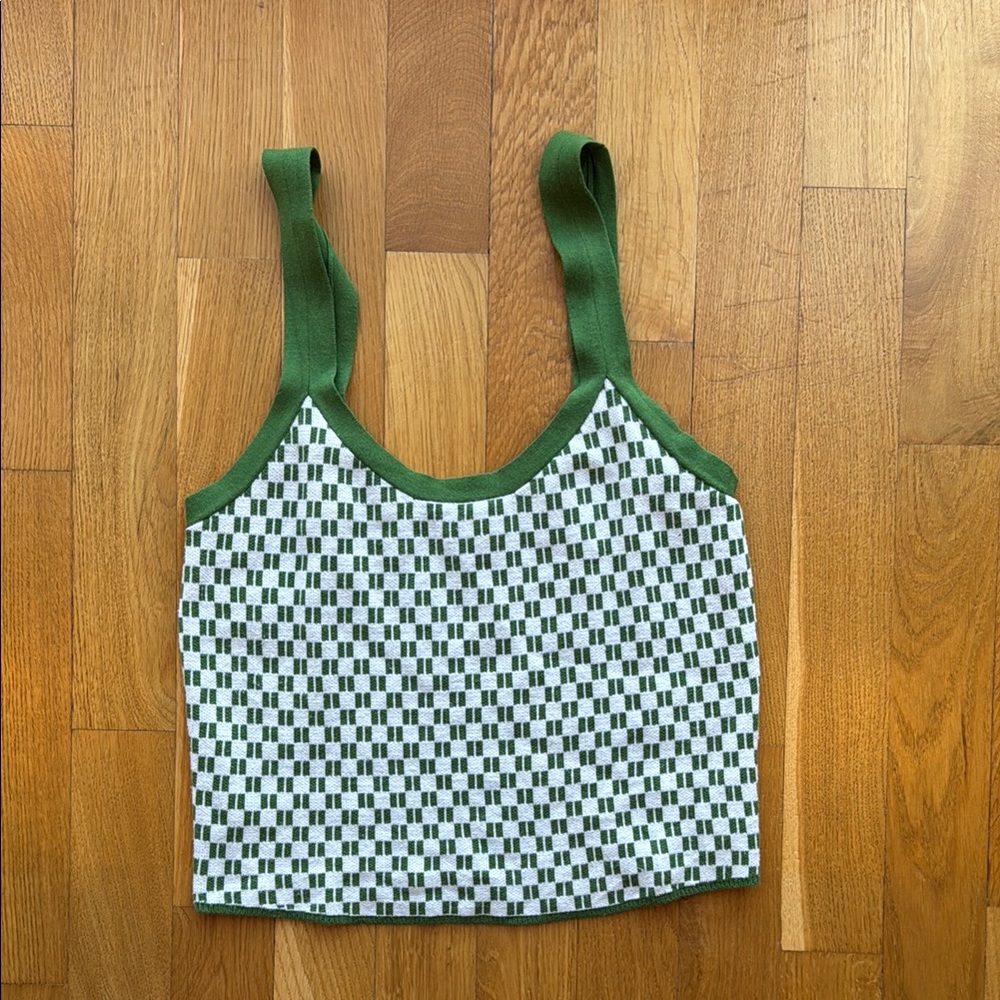 Green and White Checkered Women's Top